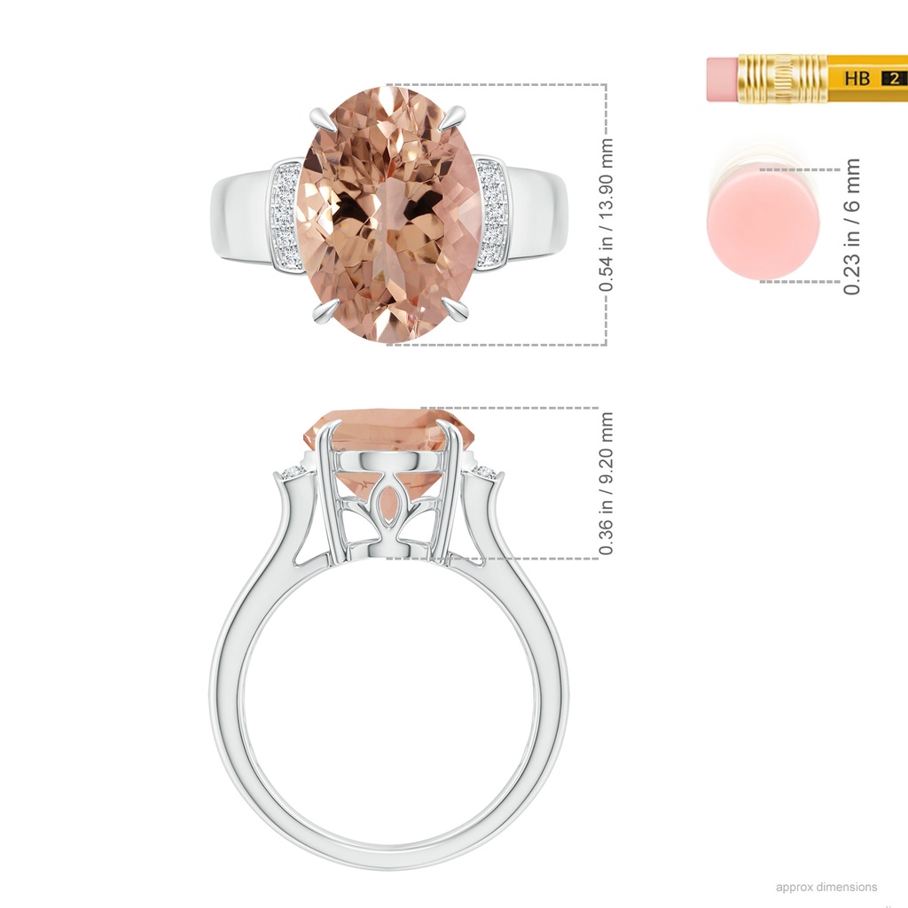 14.03x10.03x7.32mm AAAA GIA Certified Oval Morganite Ring with Diamond Accents in White Gold ruler