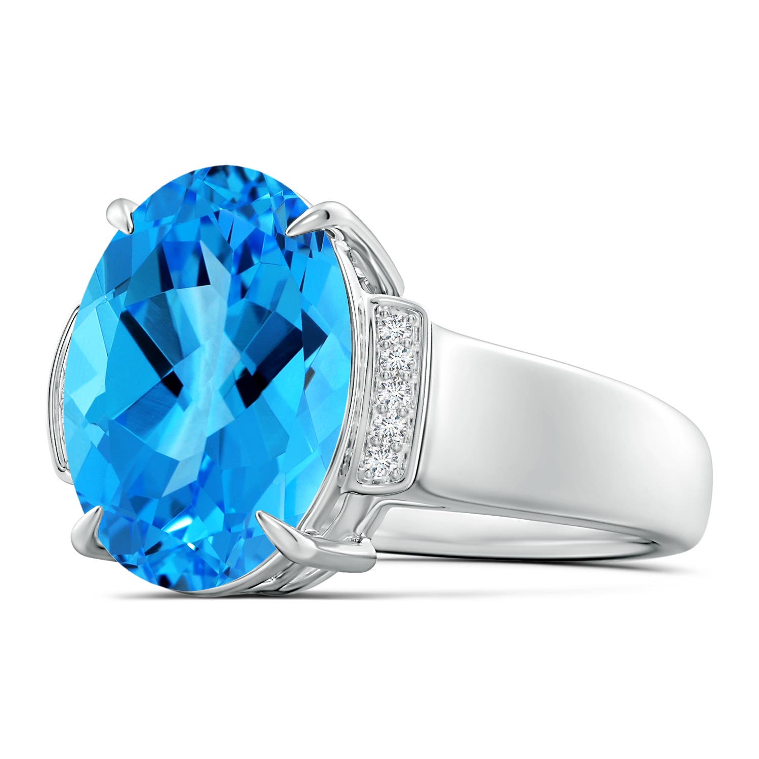 14.11x10.04x6.69mm AAA GIA Certified Oval Swiss Blue Topaz Ring with Diamond Accents - 8 CT TW in 18CT White Gold