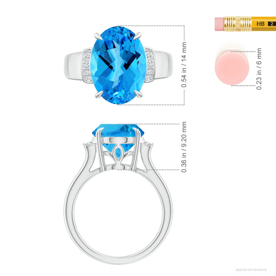 14.11x10.04x6.69mm AAA GIA Certified Oval Swiss Blue Topaz Ring with Diamond Accents - 8 CT TW in White Gold ruler