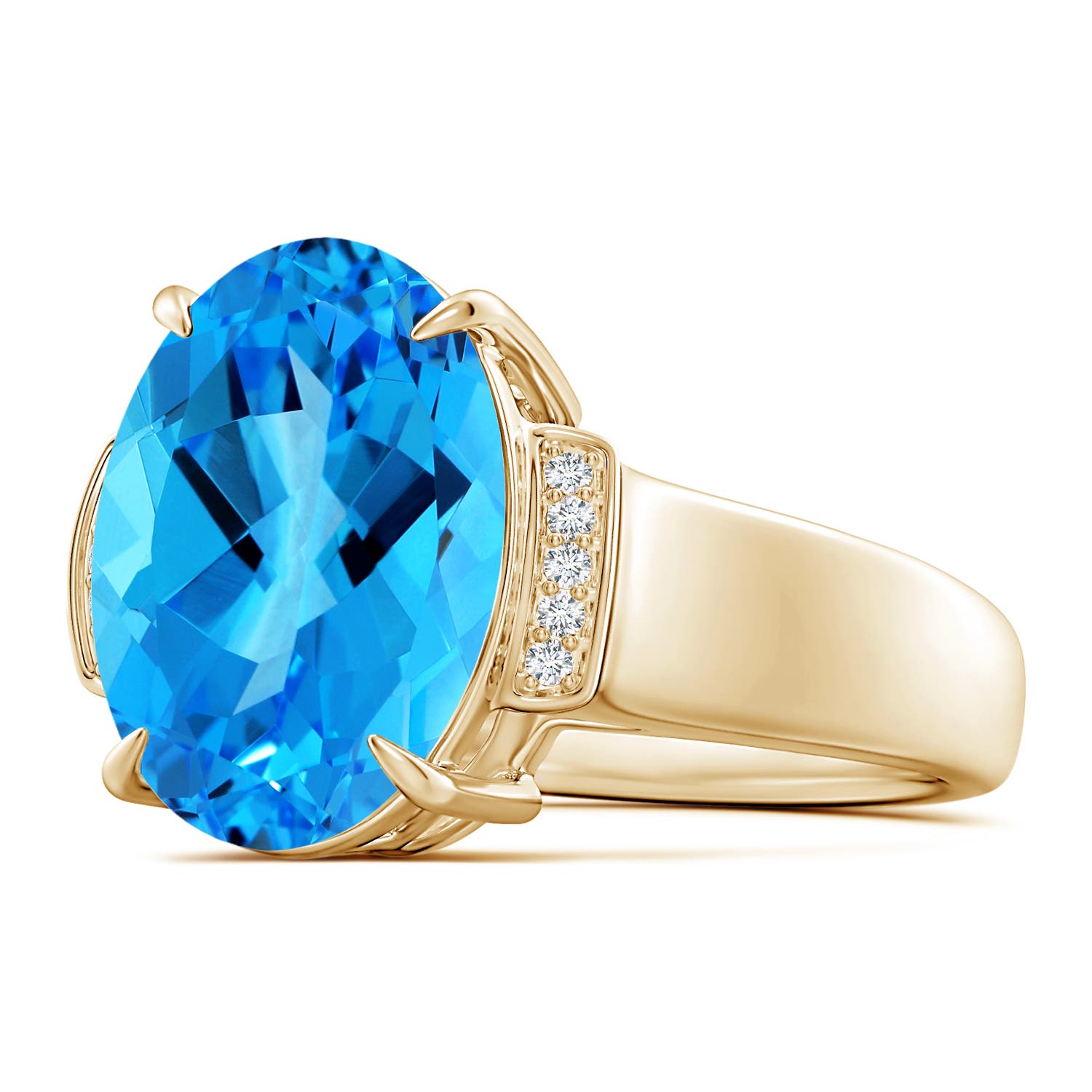 Angara 7.27 CTW GIA Certified Oval Swiss Blue Topaz Ring with Diamond Accents in 14K Yellow Gold
