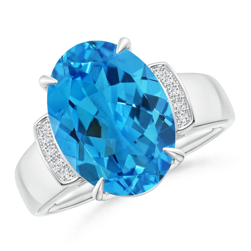 14.11x10.13x6.15mm AAA GIA Certified Oval Swiss Blue Topaz Ring with Diamond Accents. in White Gold 