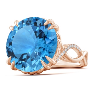 16.99-17.07x9.72mm AAAA GIA Certified Swiss Blue Topaz Crossover Cocktail Ring in 9K Rose Gold