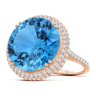 16.99-17.07x9.72mm AAAA GIA Certified Round Swiss Blue Topaz Double Halo Ring - 20.3 CT TW in 10K Rose Gold