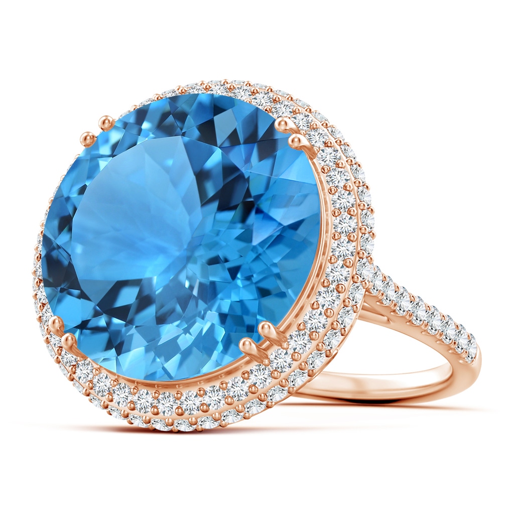 16.99-17.07x9.72mm AAAA GIA Certified Round Swiss Blue Topaz Double Halo Ring - 20.3 CT TW in Rose Gold