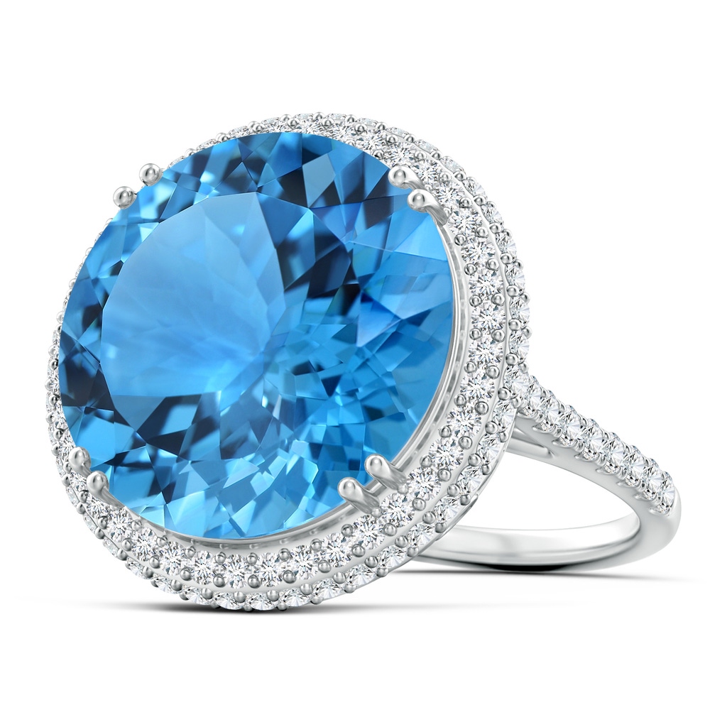 16.99-17.07x9.72mm AAAA GIA Certified Round Swiss Blue Topaz Double Halo Ring - 20.3 CT TW in White Gold