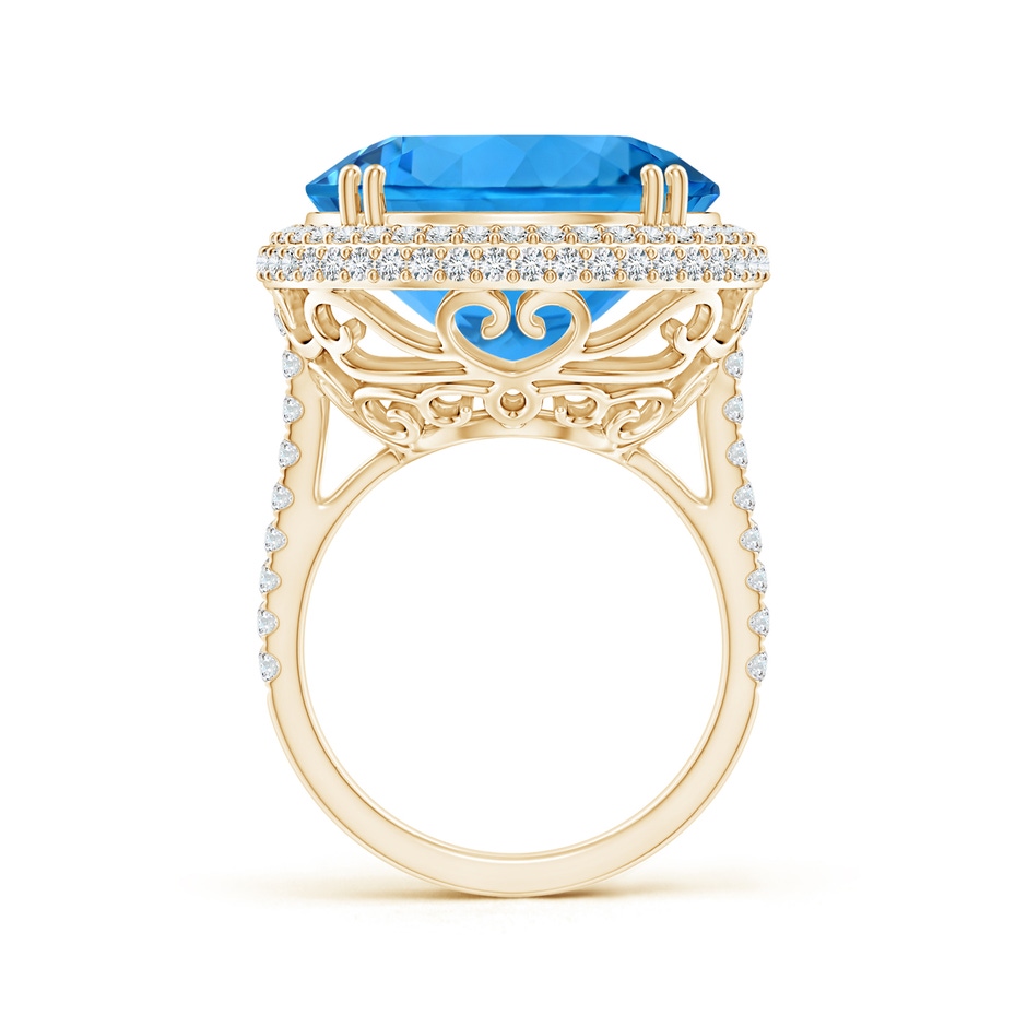 16.99-17.07x9.72mm AAAA GIA Certified Round Swiss Blue Topaz Double Halo Ring - 20.3 CT TW in Yellow Gold product image
