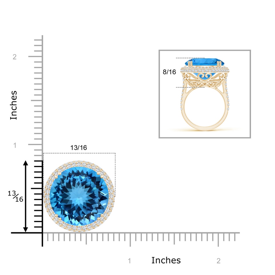 16.99-17.07x9.72mm AAAA GIA Certified Round Swiss Blue Topaz Double Halo Ring - 20.3 CT TW in Yellow Gold product image