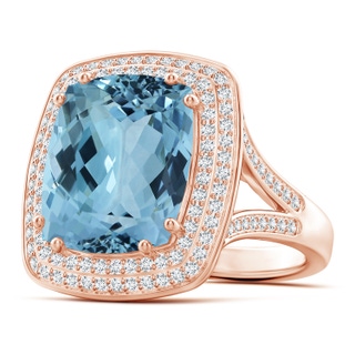 13.66x11.96x8.13mm AAAA GIA Certified Aquamarine Cocktail Ring with Diamond Double Halo in 18K Rose Gold