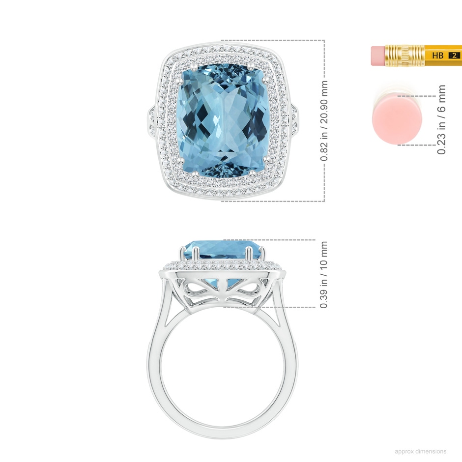 13.66x11.96x8.13mm AAAA GIA Certified Aquamarine Cocktail Ring with Diamond Double Halo in White Gold ruler