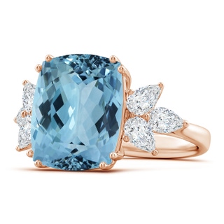 13.66x11.96x8.13mm AAAA GIA Certified Aquamarine Cocktail Ring with Pear Diamonds in 10K Rose Gold