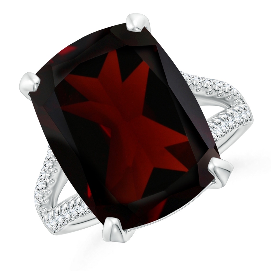 15x12.7mm A GIA Certified Rectangular Cushion Garnet Split Shank Ring with Diamonds in 18K White Gold 