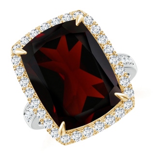 15x12.7mm A GIA Certified Garnet Two Tone Cocktail Ring with Halo in 18K White Gold 18K Yellow Gold