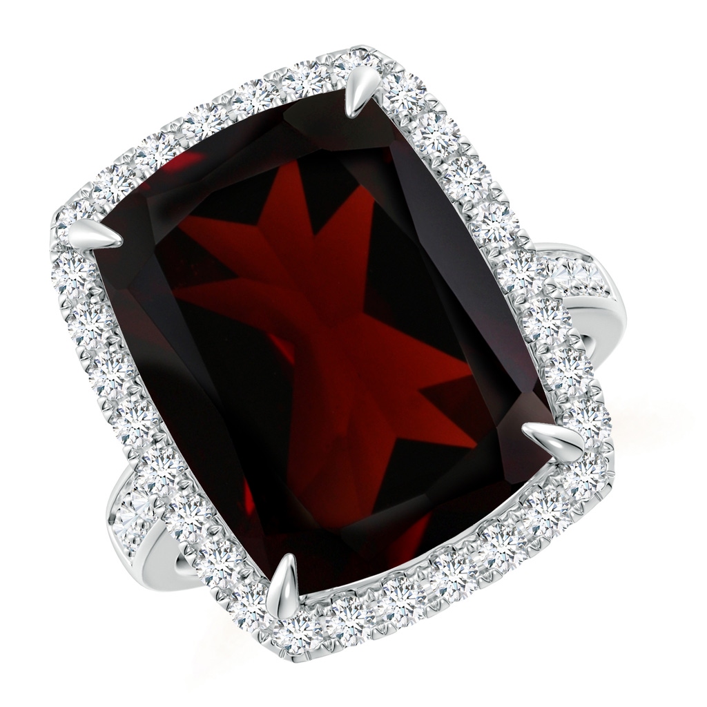 15x12.7mm A GIA Certified Garnet Two Tone Cocktail Ring with Halo in 18K White Gold