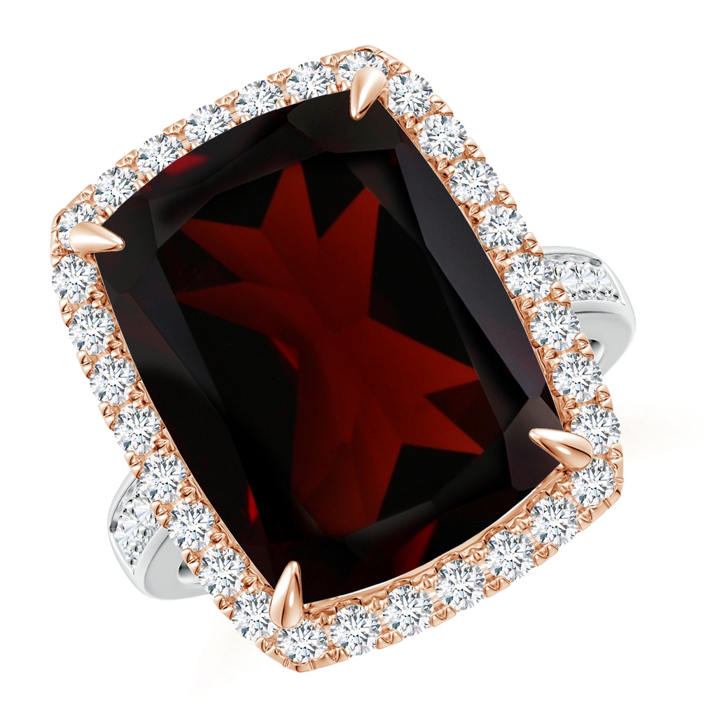 15x12.7mm A GIA Certified Garnet Two Tone Cocktail Ring with Halo in White Gold Rose Gold