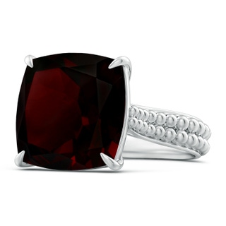 14.04x14.02x8.25mm AAAA Solitaire GIA Certified Cushion Garnet Beaded Shank Ring - 12.4 CT TW in 18K White Gold