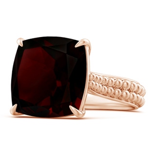 14.04x14.02x8.25mm AAAA Solitaire GIA Certified Cushion Garnet Beaded Shank Ring - 12.4 CT TW in Rose Gold