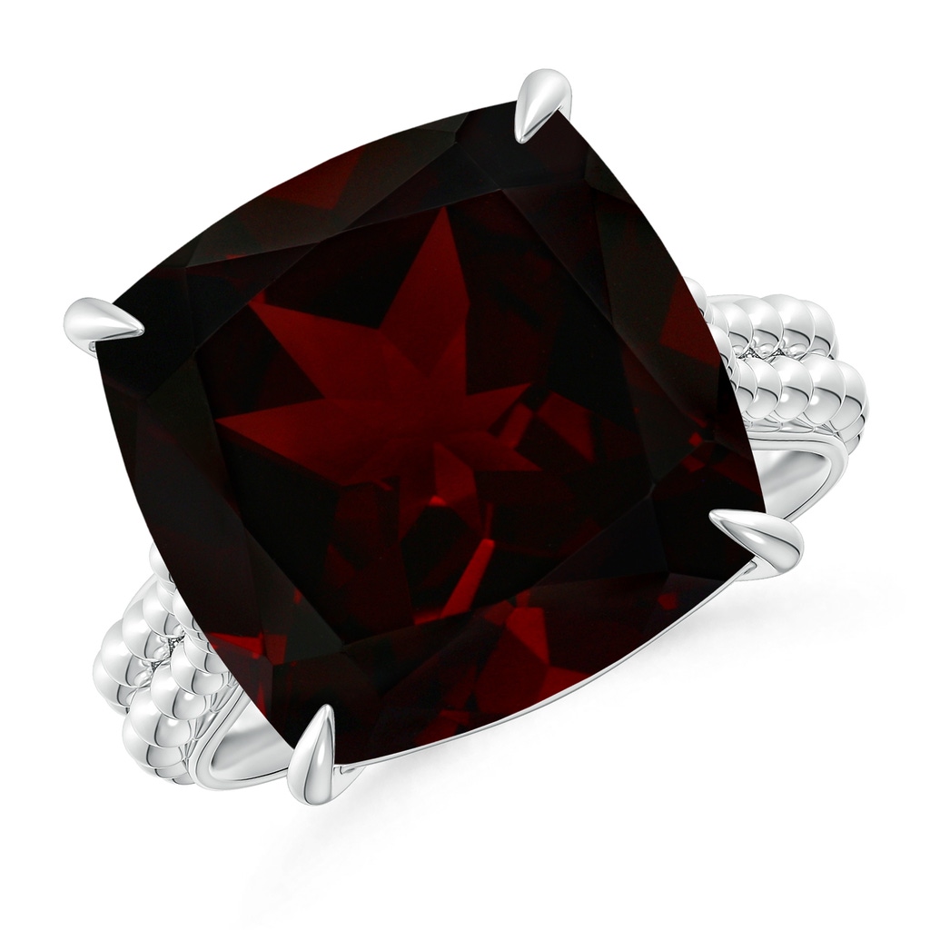 14.04x14.02x8.25mm AAAA Solitaire GIA Certified Cushion Garnet Beaded Shank Ring - 12.4 CT TW in White Gold Side 199