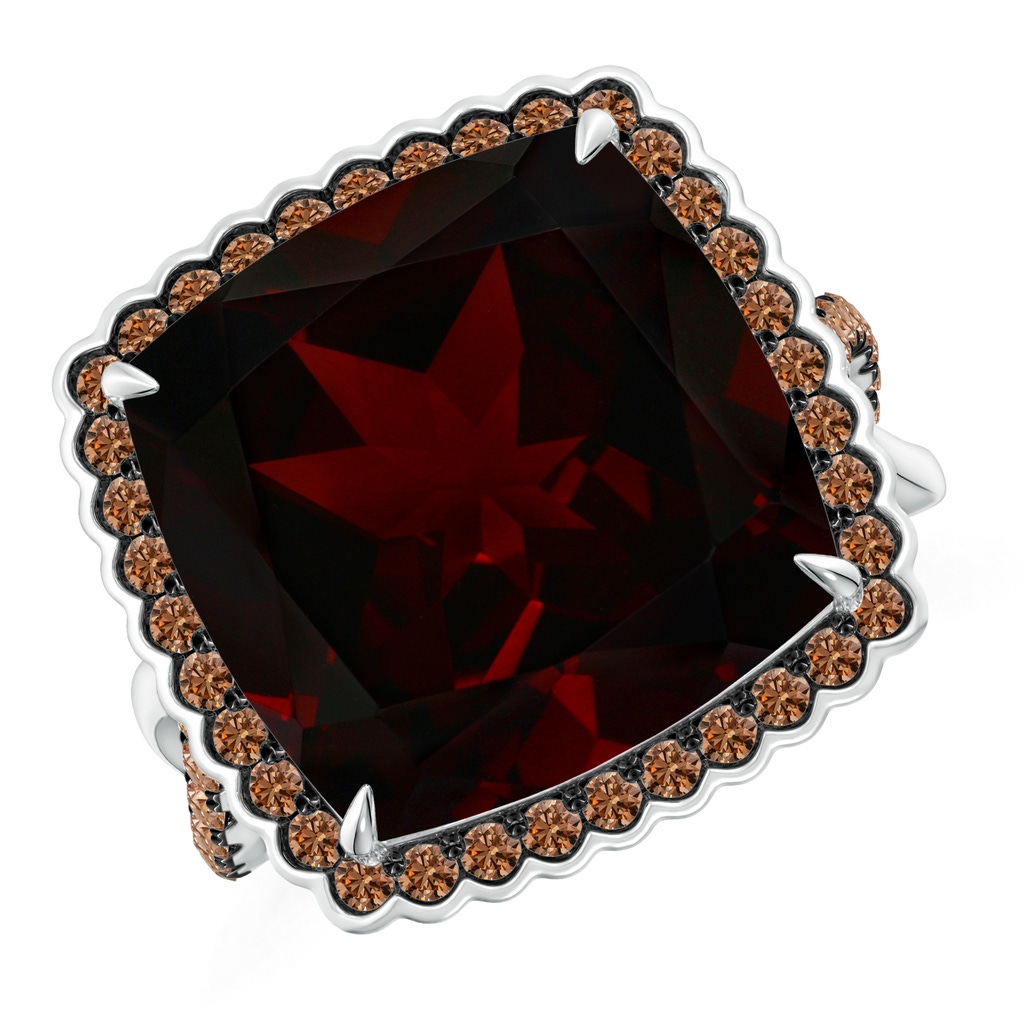 14.04x14.02x8.25mm AAAA GIA Certified Cushion Garnet Ring with Coffee Diamond Halo - 13.1 CT TW in 18K White Gold Side 199