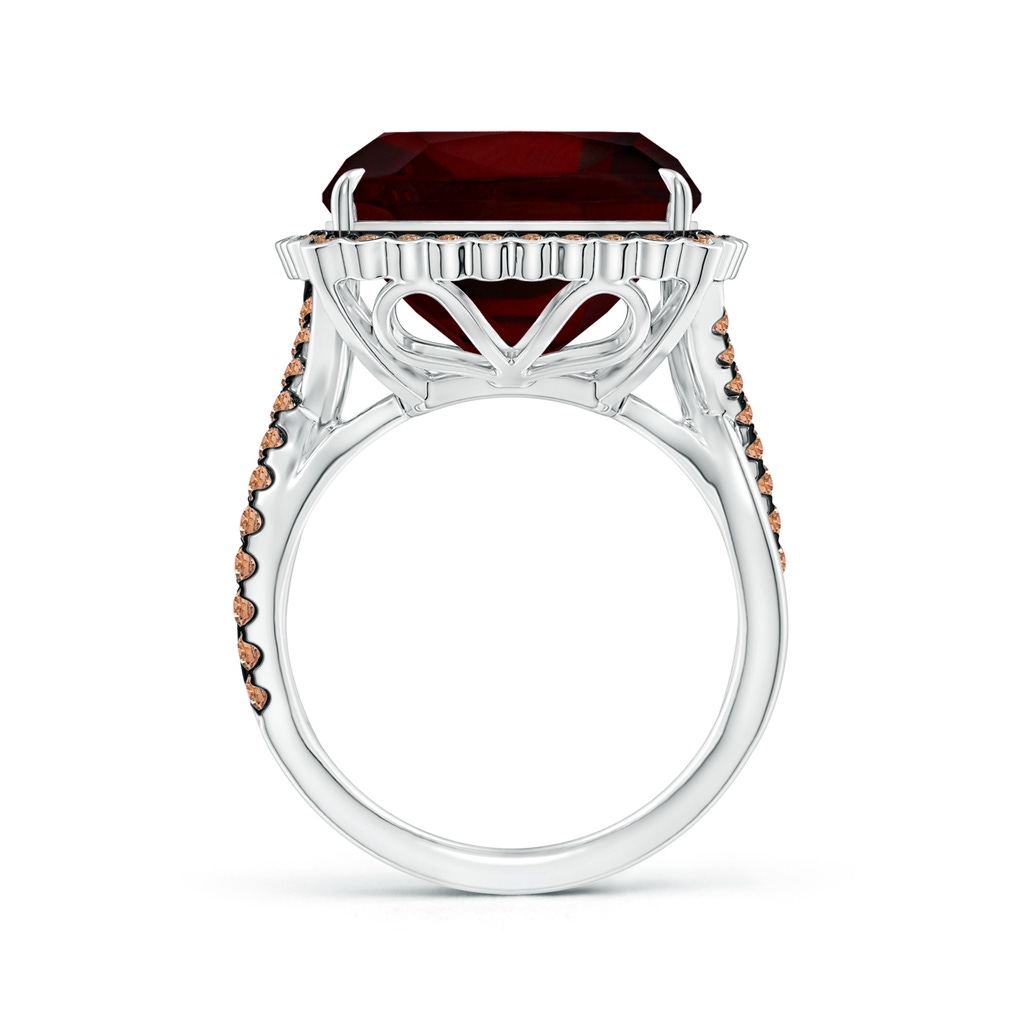 14.04x14.02x8.25mm AAAA GIA Certified Cushion Garnet Ring with Coffee Diamond Halo - 13.1 CT TW in White Gold Side 399