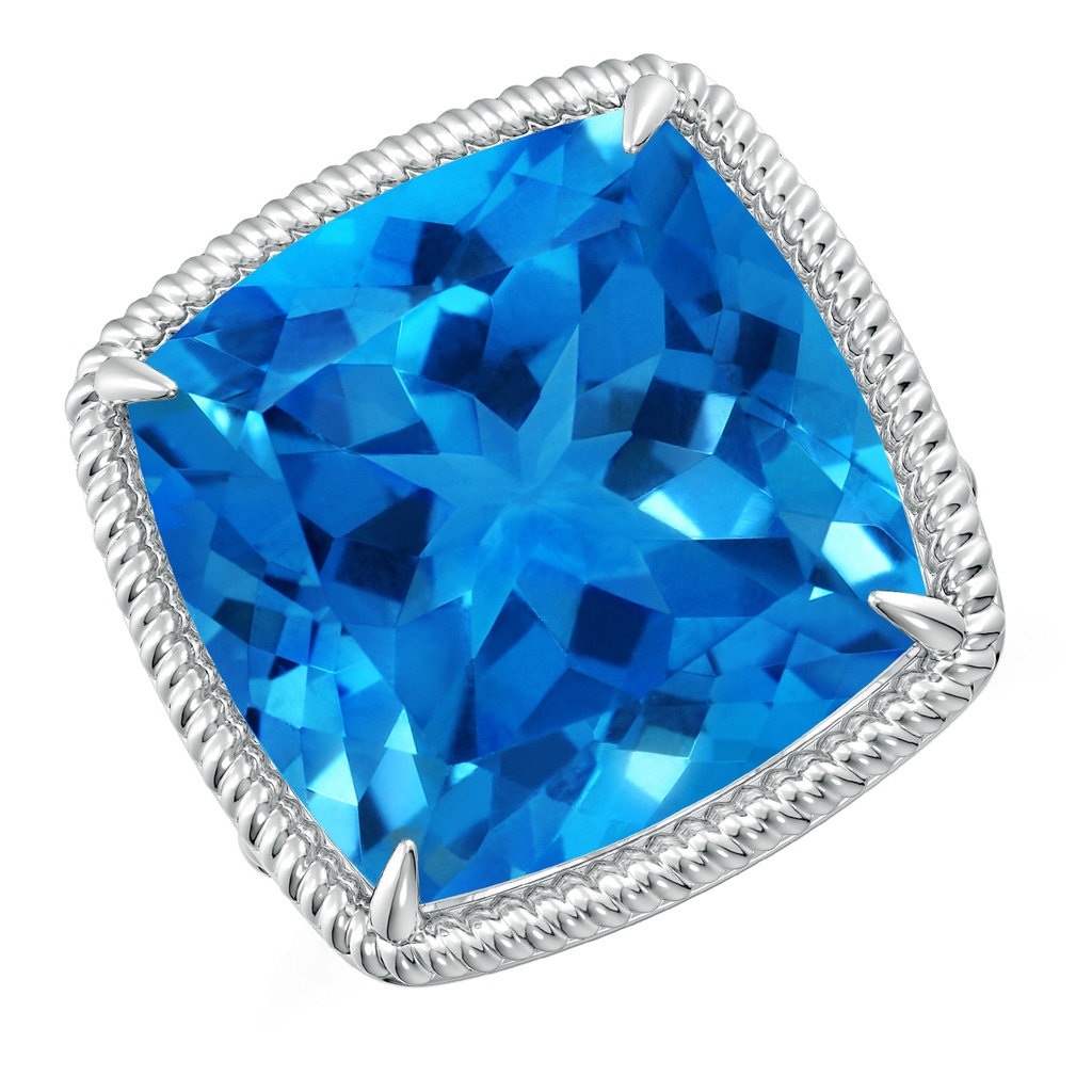 16.05x16.02x10.74mm AAAA Classic GIA Certified Cushion Swiss Blue Topaz Twist Cocktail Ring in 18K White Gold