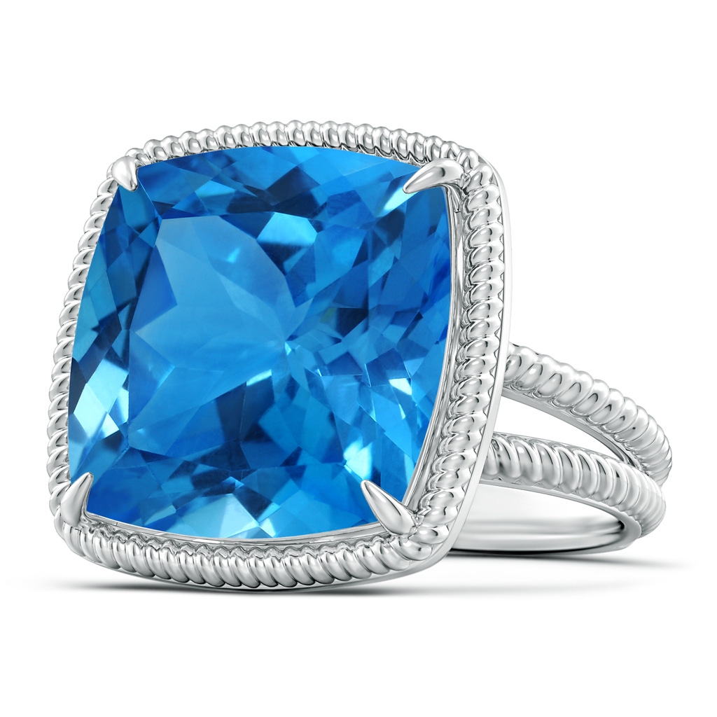 16.05x16.02x10.74mm AAAA Classic GIA Certified Cushion Swiss Blue Topaz Twist Cocktail Ring in 18K White Gold Side 199