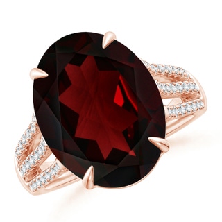 16.07x12.05x6.88mm AAA GIA Certified Oval Garnet Triple Shank Ring with Diamonds in 18K Rose Gold