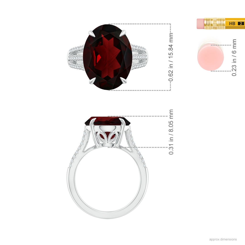 16.07x12.05x6.88mm AAA GIA Certified Oval Garnet Triple Shank Ring with Diamonds in White Gold ruler
