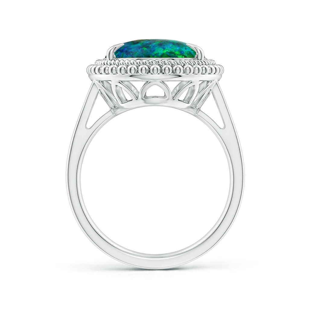 15.92x10.55x4.21mm AAAA GIA Certified Oval Black Opal Cocktail Ring with Beaded Halo in 18K White Gold Side-1
