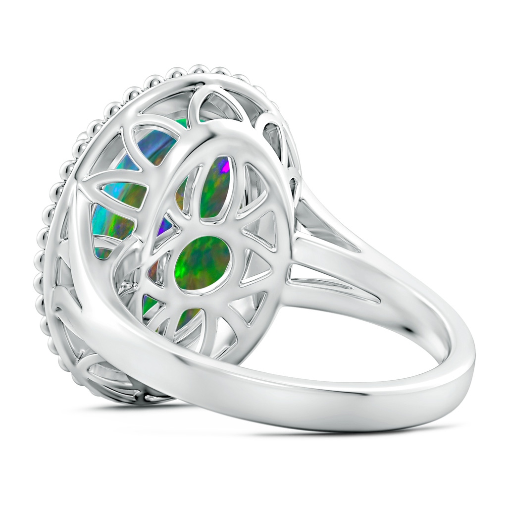 15.92x10.55x4.21mm AAAA GIA Certified Oval Black Opal Cocktail Ring with Beaded Halo in 18K White Gold Side-2