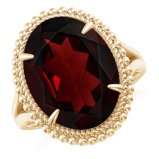 16.07x12.05x6.88mm AAA GIA Certified Oval Garnet Cocktail Ring with Beaded Halo in 10K Yellow Gold