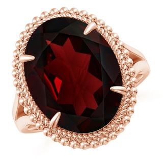 16.07x12.05x6.88mm AAA GIA Certified Oval Garnet Cocktail Ring with Beaded Halo in 18K Rose Gold