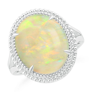 16.41x11.14x5.82mm AAAA GIA Certified Oval Opal Cocktail Ring with Beaded Halo in 18K White Gold