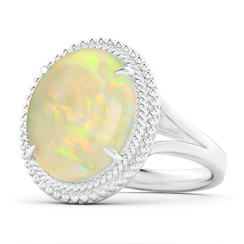 16.41x11.14x5.82mm AAAA GIA Certified Oval Opal Cocktail Ring with Beaded Halo in 18K White Gold Side-1