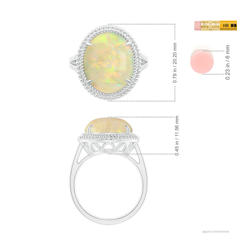 16.41x11.14x5.82mm AAAA GIA Certified Oval Opal Cocktail Ring with Beaded Halo in 18K White Gold ruler