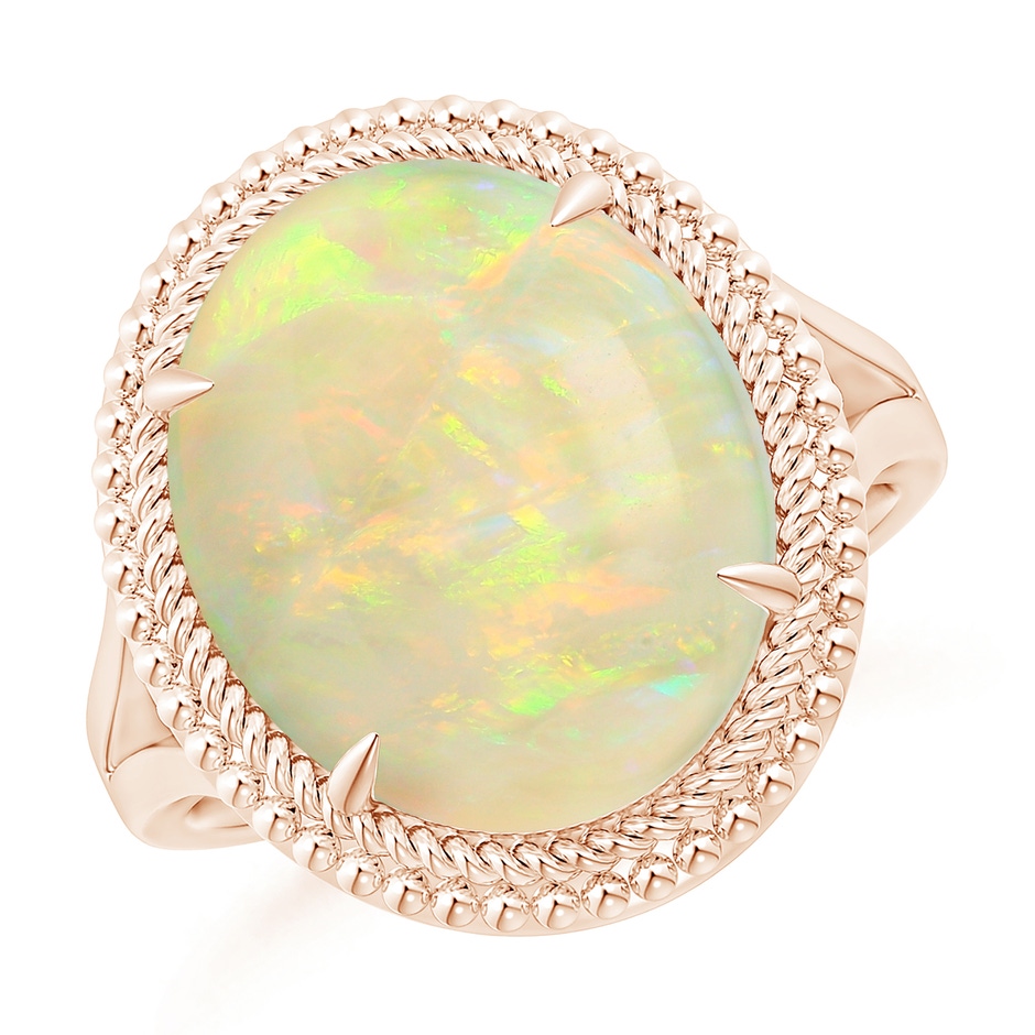 16.41x11.14x5.82mm AAAA GIA Certified Oval Opal Cocktail Ring with Beaded Halo in Rose Gold 
