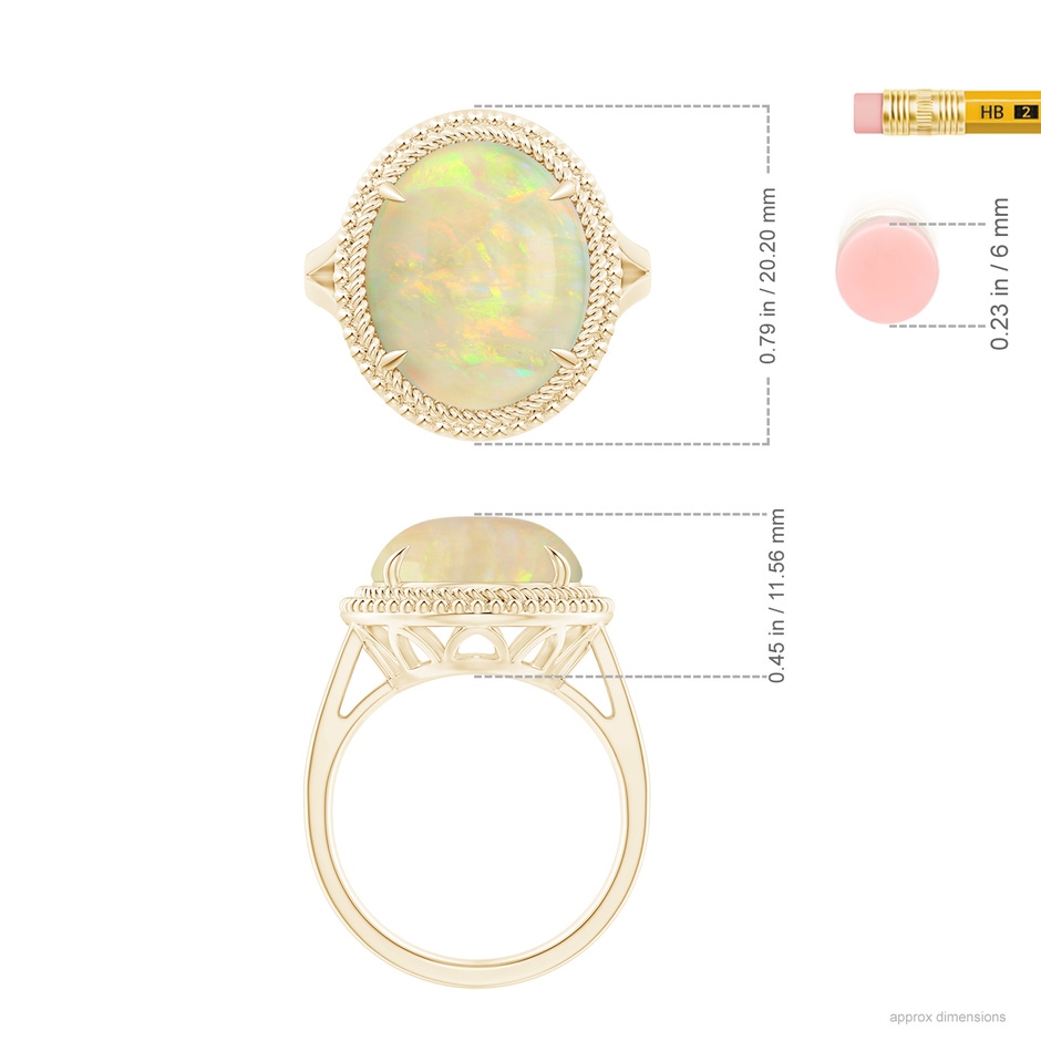 16.41x11.14x5.82mm AAAA GIA Certified Oval Opal Cocktail Ring with Beaded Halo in Yellow Gold ruler