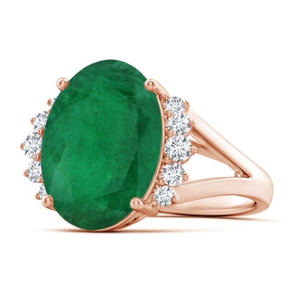 14.03x11.21x7.11mm A GIA Certified Emerald Ring with Side Diamonds in 18K Rose Gold