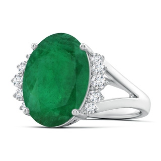 14.03x11.21x7.11mm A GIA Certified Emerald Ring with Side Diamonds in 18K White Gold