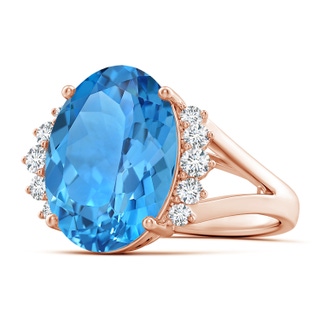 16.11x12.08x7.63mm AAAA GIA Certified Swiss Blue Topaz Ring with Side Diamonds in 18K Rose Gold