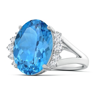16.11x12.08x7.63mm AAAA GIA Certified Swiss Blue Topaz Ring with Side Diamonds in White Gold