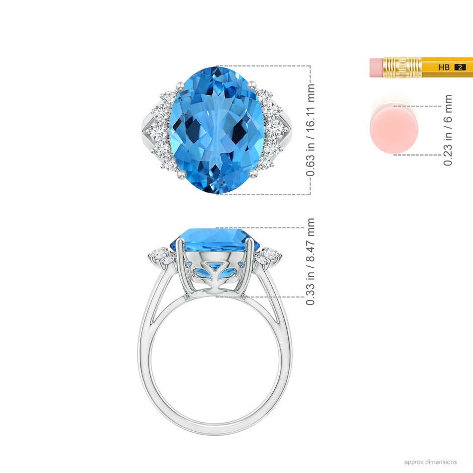 16.11x12.08x7.63mm AAAA GIA Certified Swiss Blue Topaz Ring with Side Diamonds in White Gold ruler