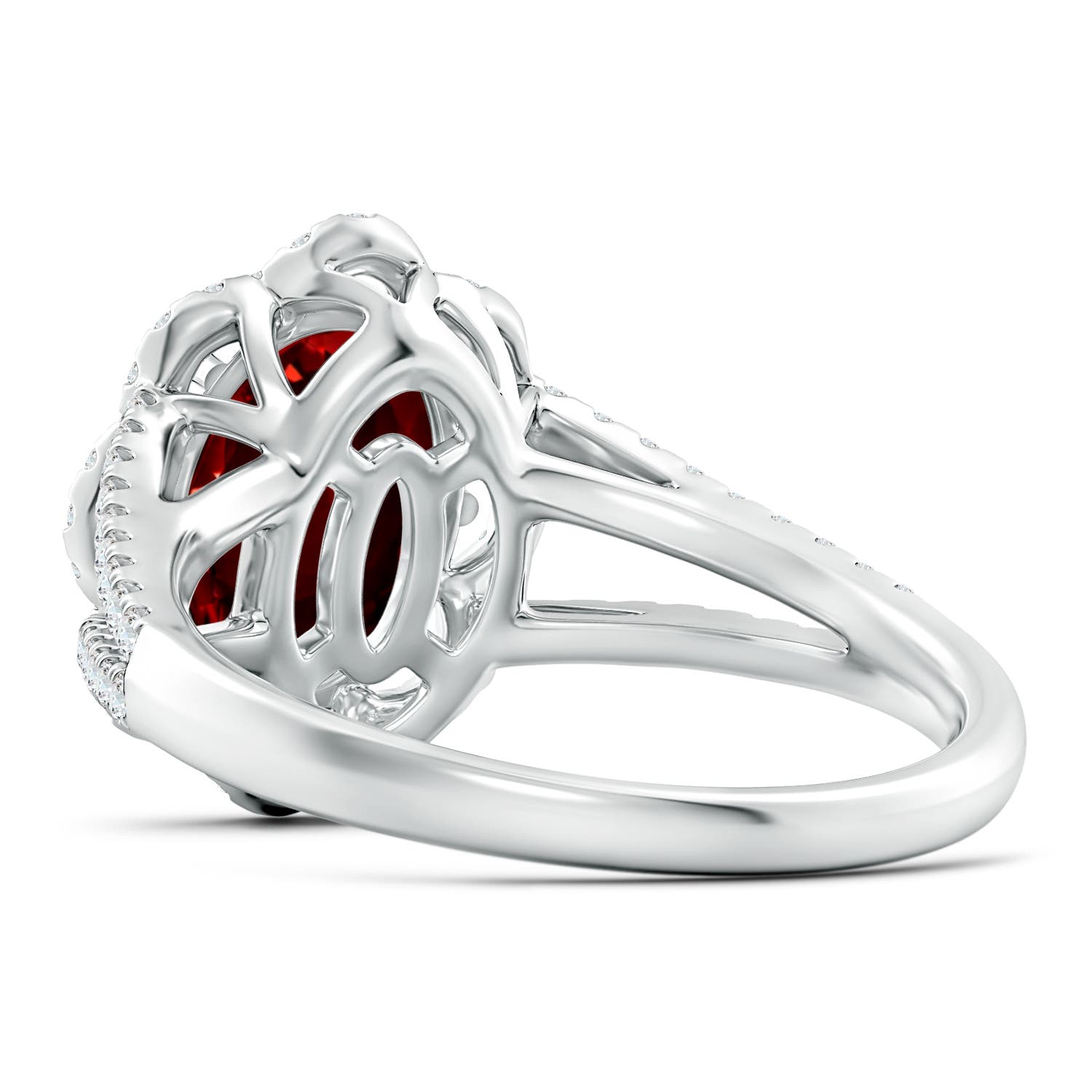 10.27x7.97x4.02mm AAA GIA Certified Oval Ruby Floral Halo Split Shank Ring in 18K White Gold - side 5