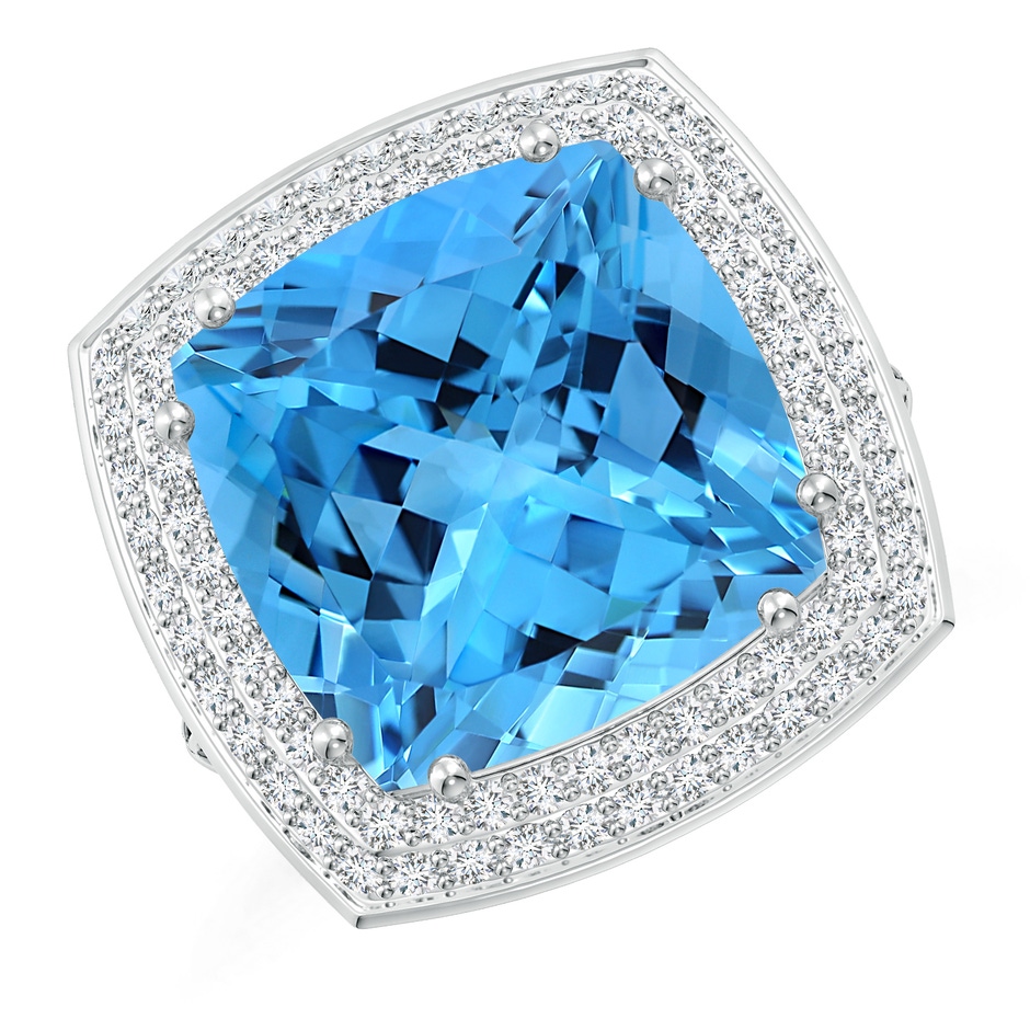 14.00x13.92x8.89mm AAAA GIA Certified Cushion Swiss Blue Topaz Ring with Diamond Halo - 13.7 CT TW in White Gold product image