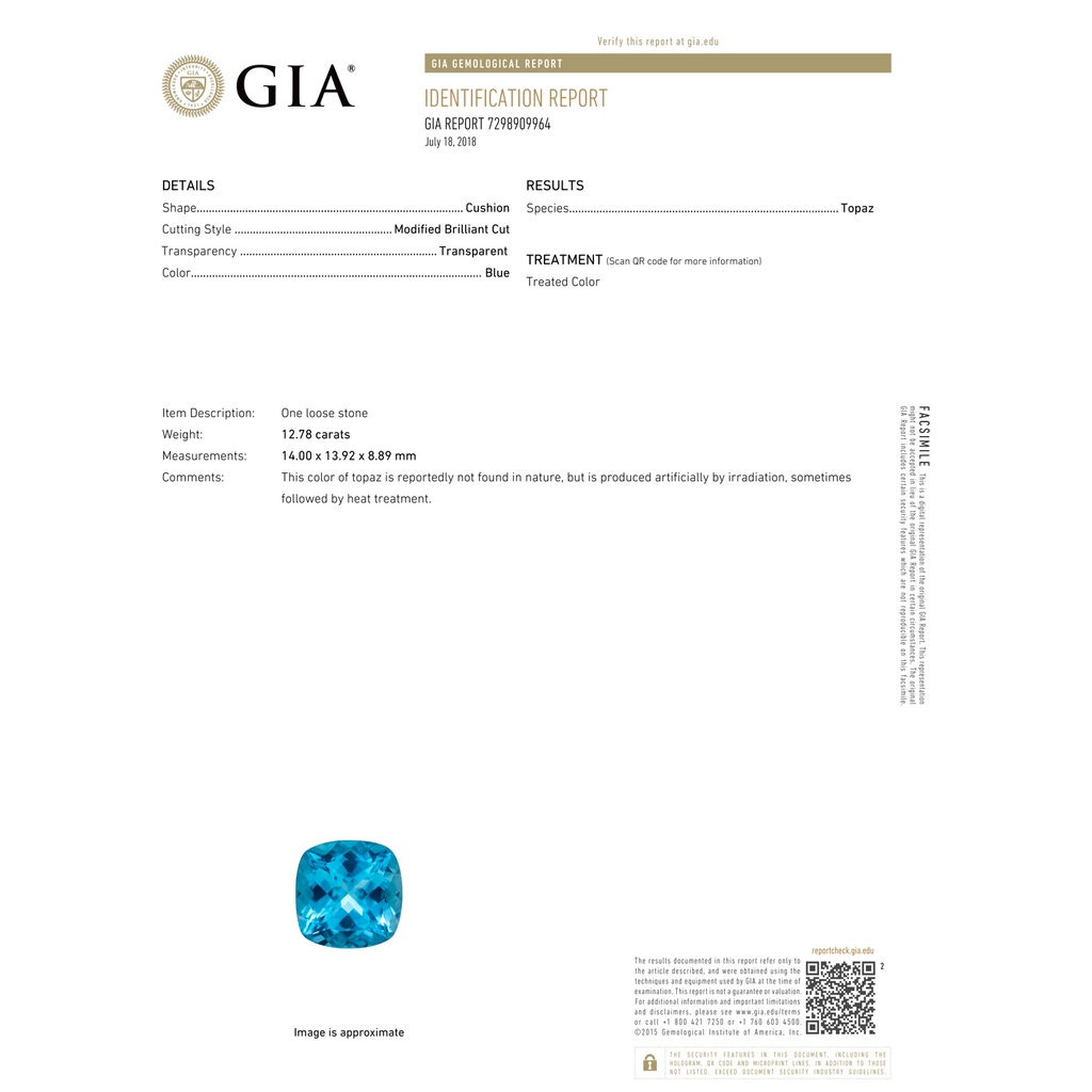 14.00x13.92x8.89mm AAAA GIA Certified Cushion Swiss Blue Topaz Ring with Diamond Halo - 13.7 CT TW in White Gold Product Image