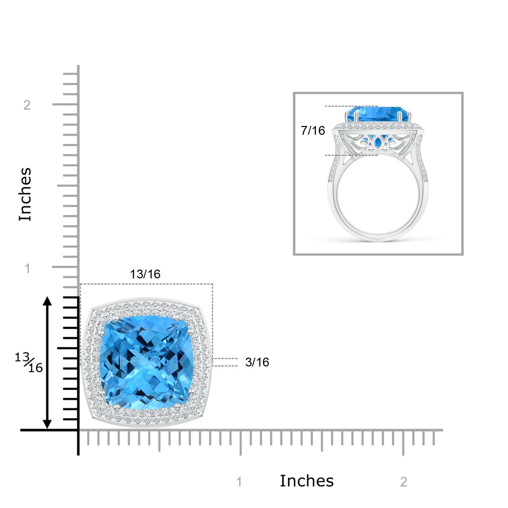 14.00x13.92x8.89mm AAAA GIA Certified Cushion Swiss Blue Topaz Ring with Diamond Halo - 13.7 CT TW in White Gold Product Image