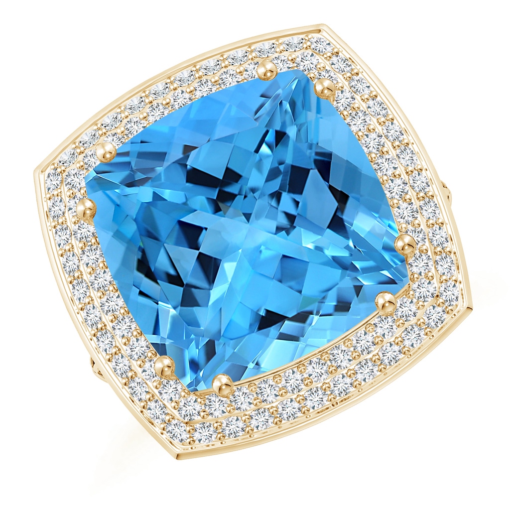 14.00x13.92x8.89mm AAAA GIA Certified Cushion Swiss Blue Topaz Ring with Diamond Halo - 13.7 CT TW in Yellow Gold - side 199