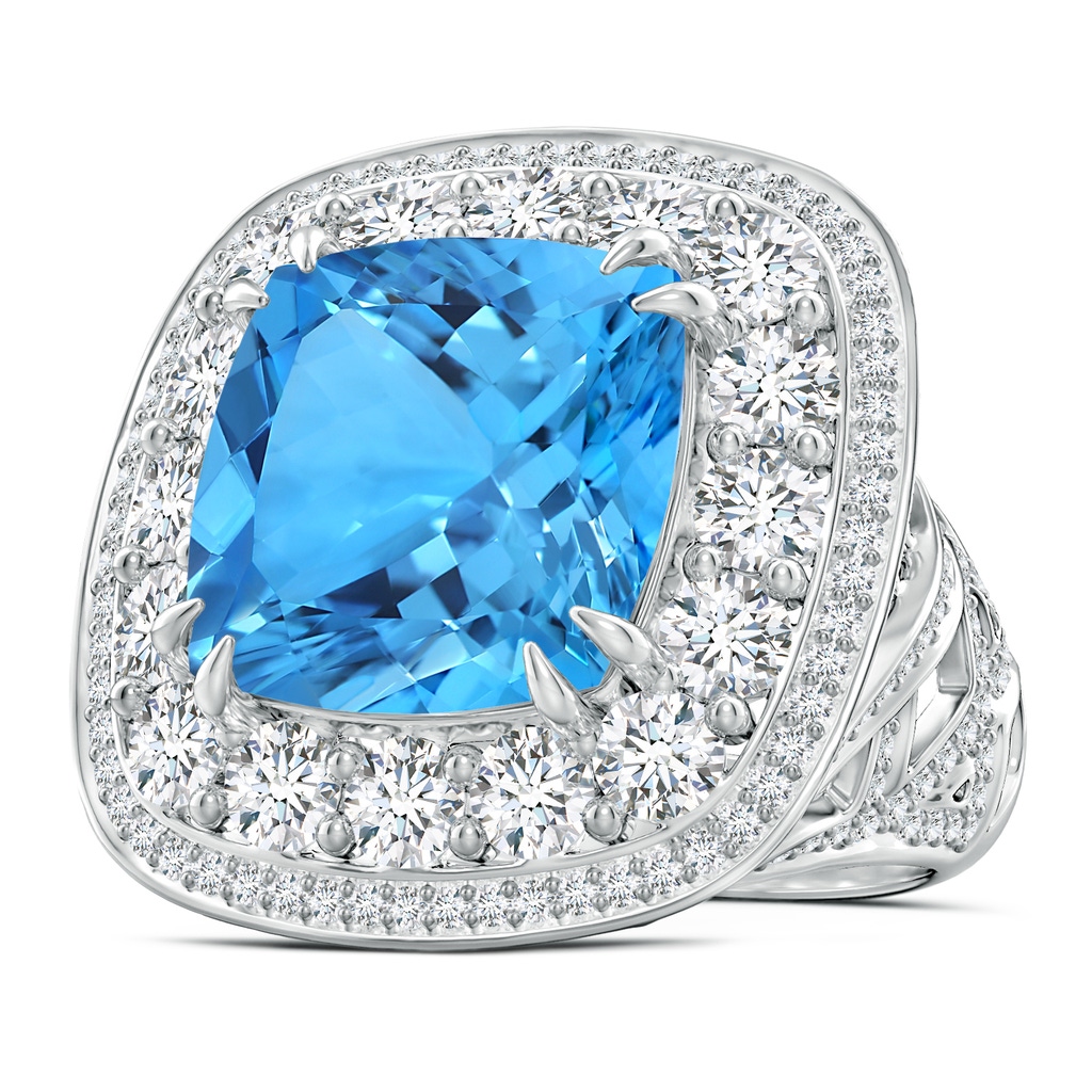 14.00x13.92x8.89mm AAAA GIA Certified Swiss Blue Topaz Double Halo Criss Cross Ring - 16.7 CT TW in White Gold