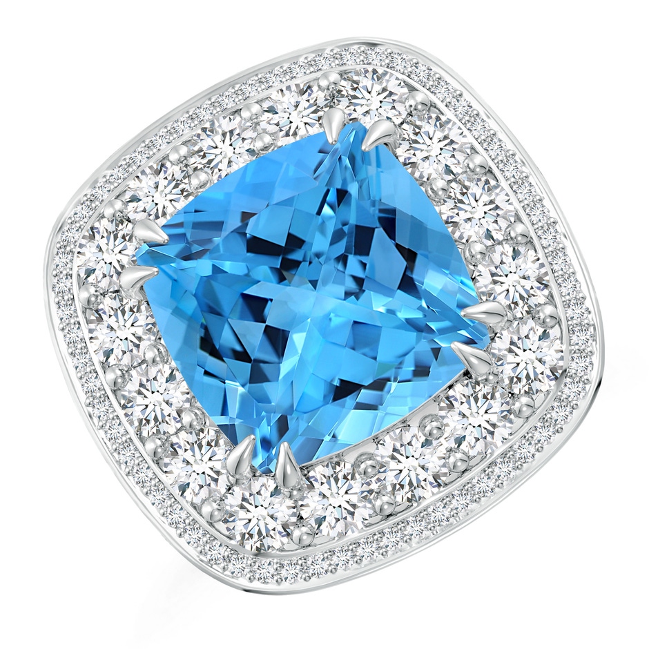 14.00x13.92x8.89mm AAAA GIA Certified Swiss Blue Topaz Double Halo Criss Cross Ring - 16.7 CT TW in White Gold product image