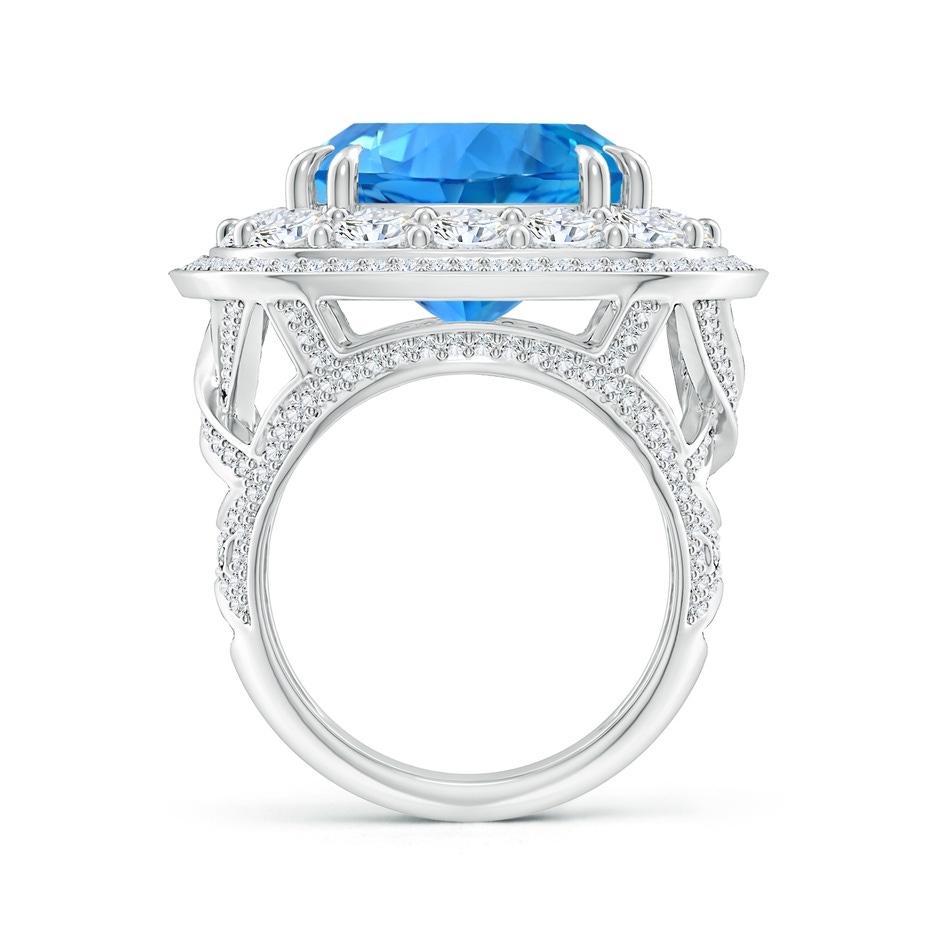 14.00x13.92x8.89mm AAAA GIA Certified Swiss Blue Topaz Double Halo Criss Cross Ring - 16.7 CT TW in White Gold side 399