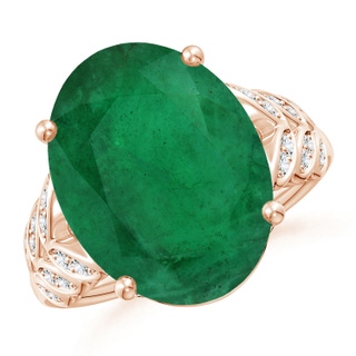 14.03x11.21x7.11mm A GIA Certified Emerald Ring with Diamond Leaf Motifs in 10K Rose Gold